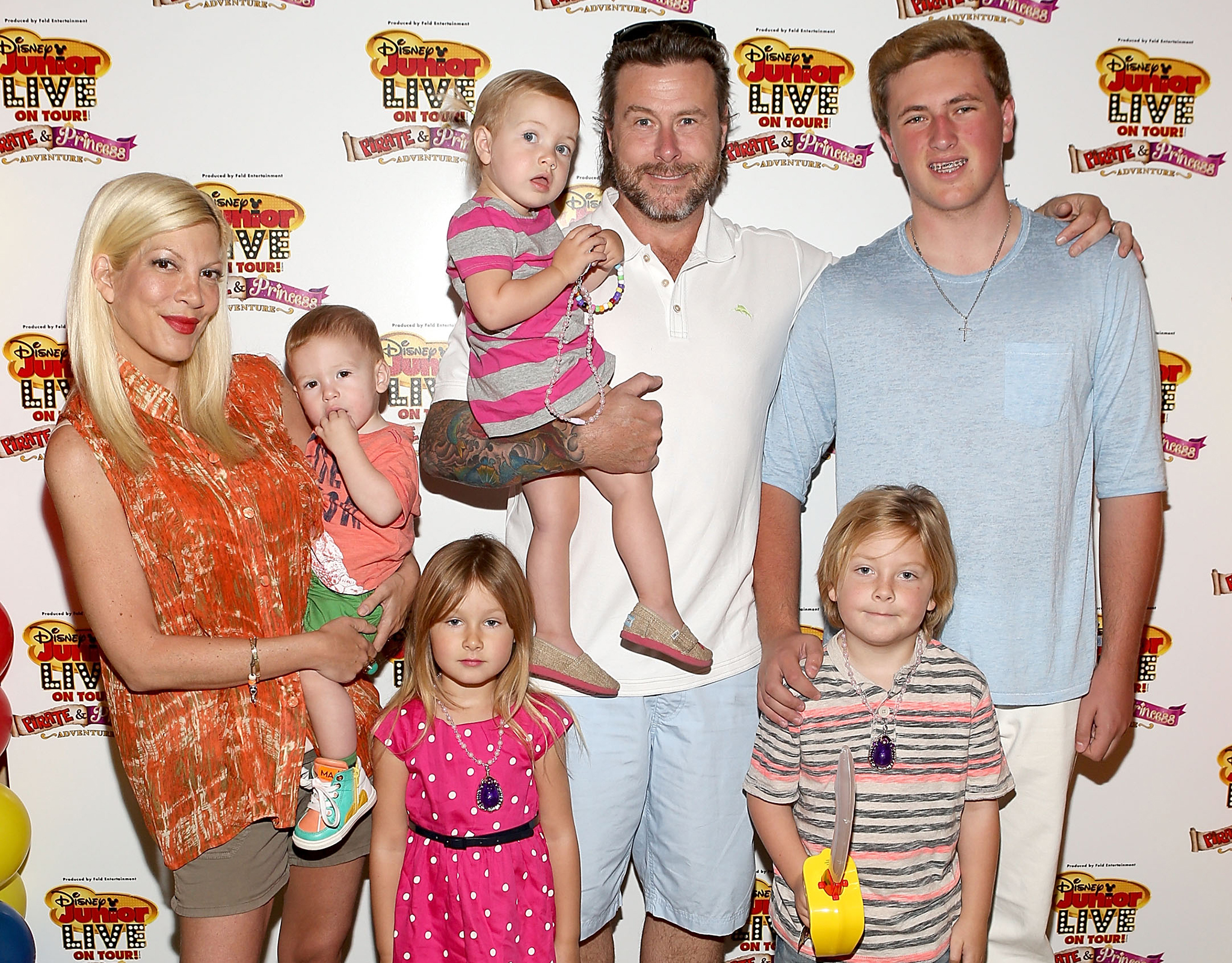 HOLLYWOOD, CA - SEPTEMBER 29: Actress Tori Spelling and family attend the Celebrity Party with Disney Junior Live On Tour! Pirate & Princess Adventure at Dolby Theatre on September 29, 2013 in Hollywood, California. (Photo by Jesse Grant/WireImage)