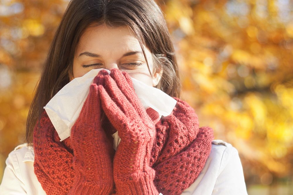 Women with tissue having flu or allergy