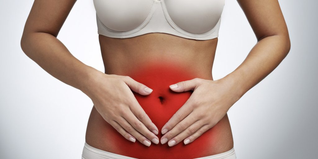 Close up of woman having stomach pain